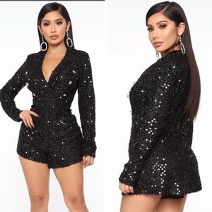 Sparkle All Night Romper - Black/Black